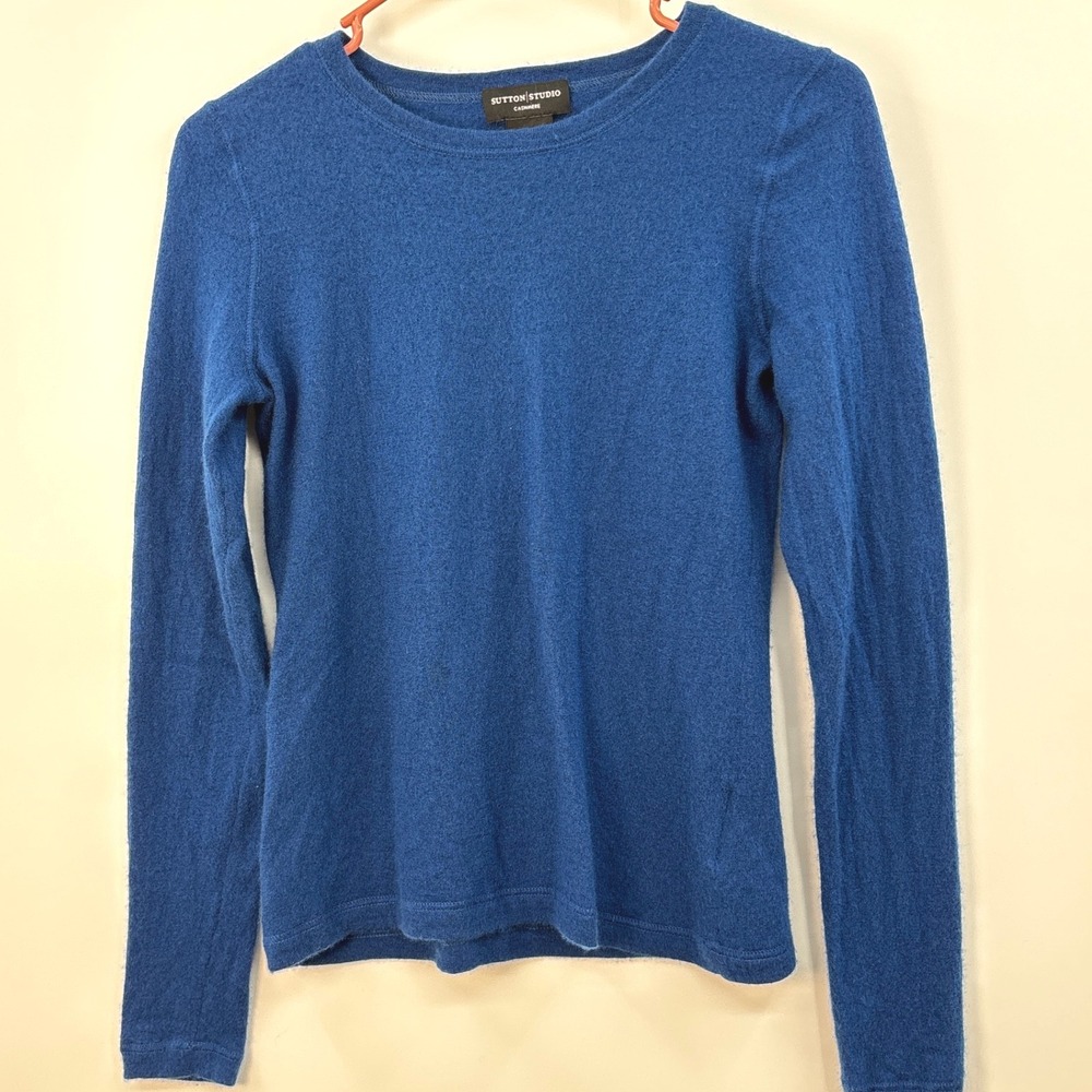 Sutton‎ Studio Cashmere Crew Neck Long Sleeve Sweater Blue Size Medium, Winter